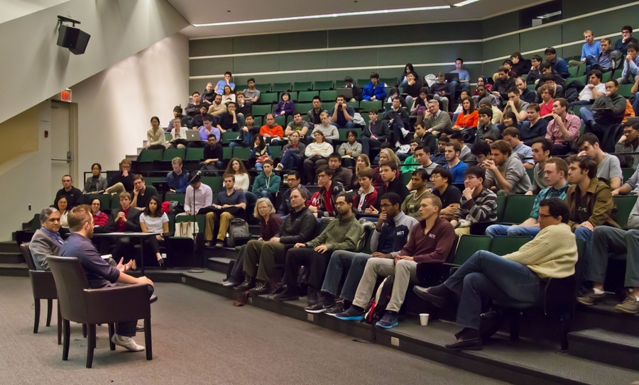 Drew Houston, '05, spoke with EECS department head Anantha Chandrakasan at the conclusion of Start6 in January giving students insights based on his experience starting several companies before Dropbox.