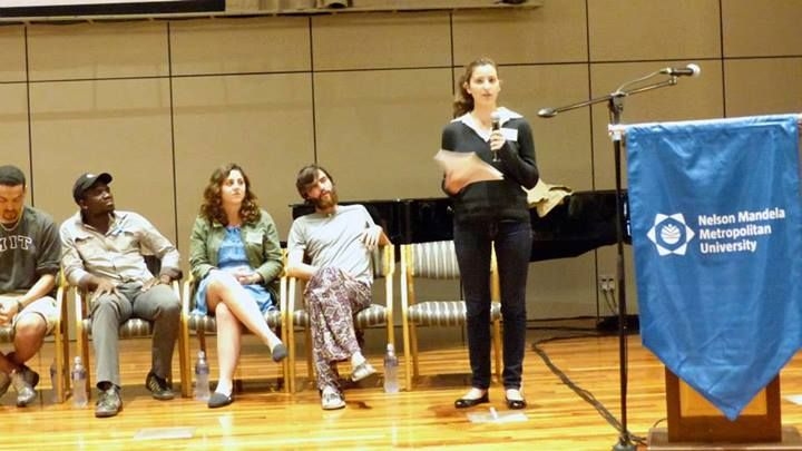 Libby Koolik '17 makes a presentation at the water security panel in South Africa.