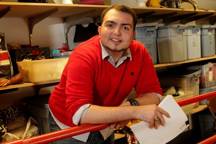 Salvador Esparza ’14  in the Theater Arts Costume Shop in Building E33, the Rinaldi Tile Building.