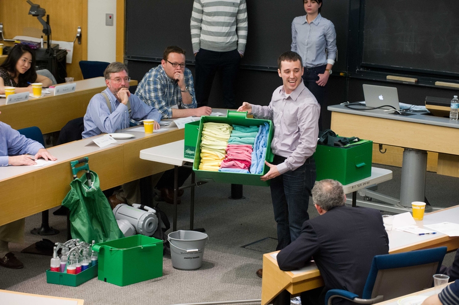 A student presents his team's market-ready prototype at this year's final presentations at MIT.
