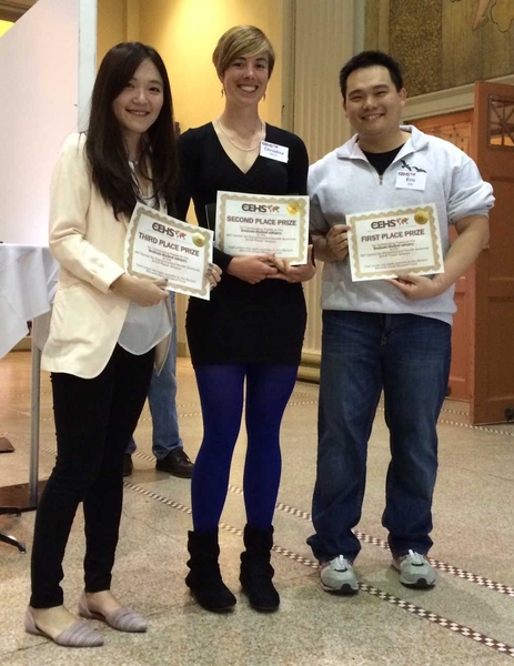 Graduate student winners (left to right): Jing Ge (third place), Christina Birch (second place), and Eric Ma (first place)