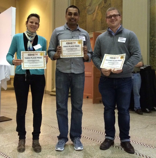 Postdoc scholar winners (left to right): Simone Moser (third place), Ravindra Kodihalli (first place), and Christopher Corzett (second place)