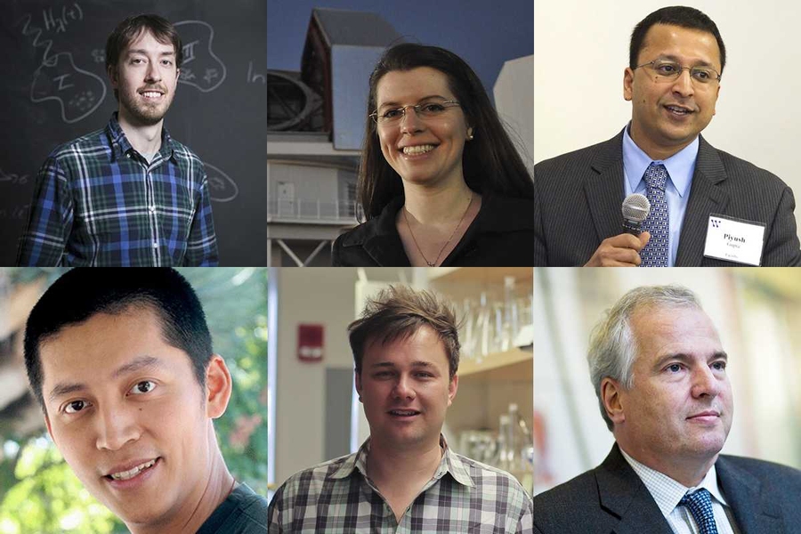 Clockwise from top left: Jeremy England, Anna Frebel, Piyush Gupta, Chris Kaiser, Bradley Pentelute, and Jing-Ke Weng
