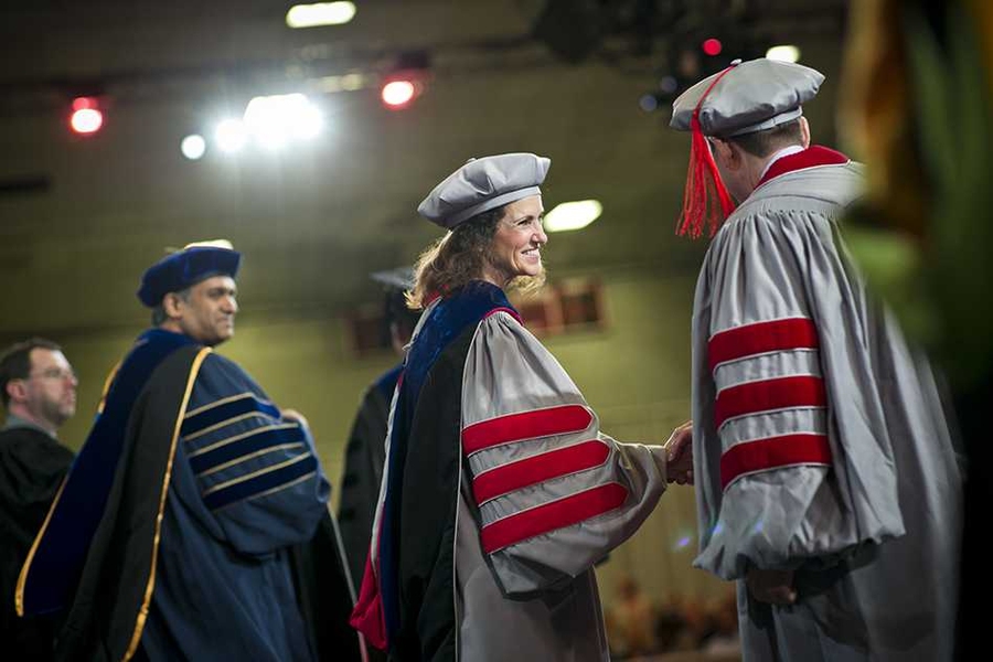 Chancellor Cynthia Barnhart was on hand to salute the advanced degree candidates.
