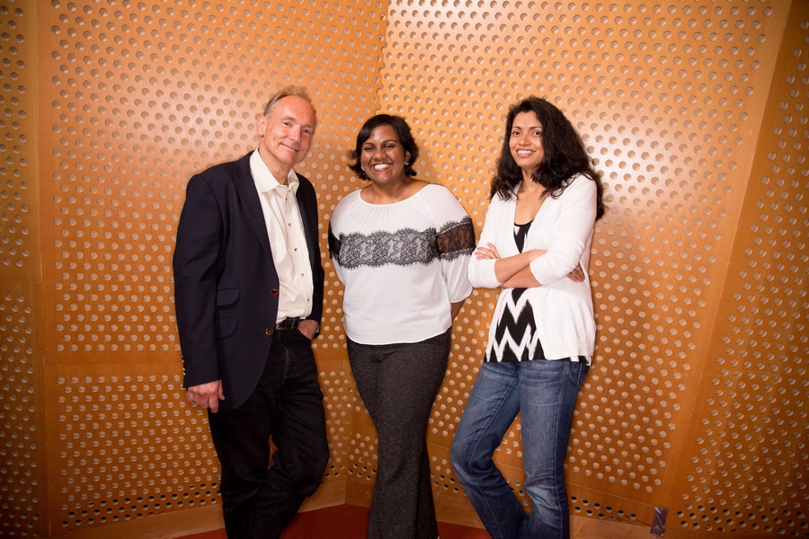 (Left to right) Tim Berners-Lee, Oshani Seneviratne, and Lalana Kagal 