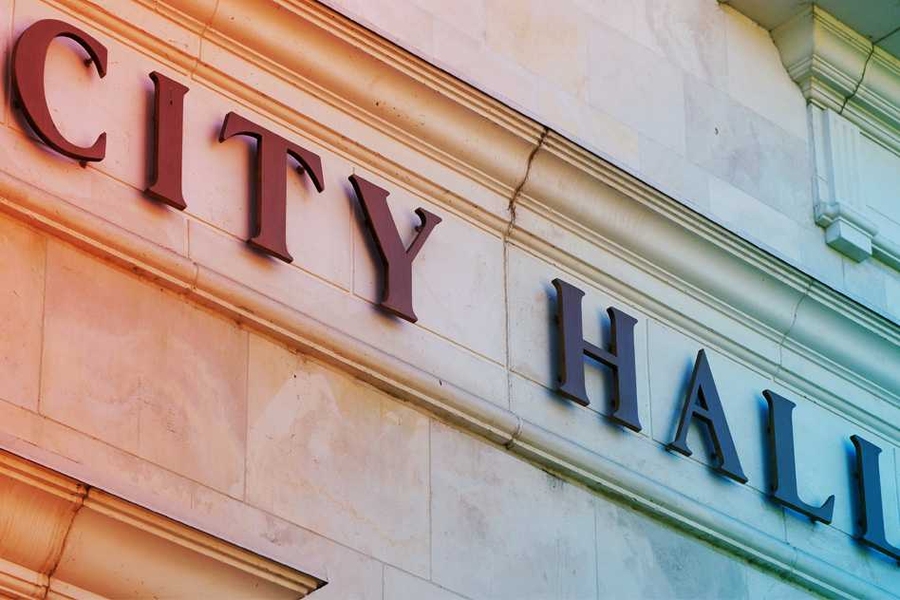 Wall with words "City Hall"