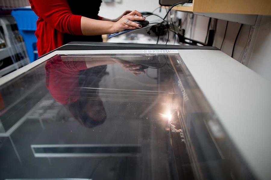 Dina El-Zanfaly designs and prints a necklace using CAD and a laser-cutter.