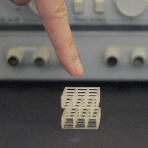 A 3D-printed soft, flexible scaffold that can exhibit "shape memory" properties (like soft foam) after being compressed. (Enlarge to see animation.)