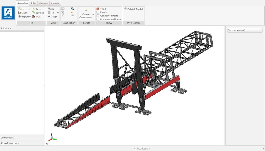 A screenshot of component-based assembly of the model of shiploading infrastructure.
