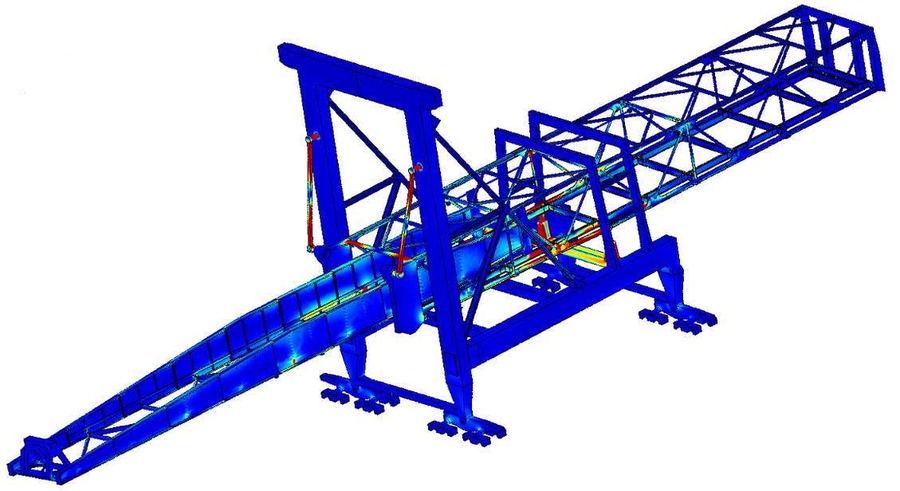 The simulation result, showing contours of the stress, for the shiploading infrastructure.