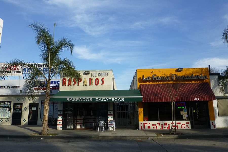 A typical streetscape in East L.A., Arroyo’s native community and one of the most historic Mexican immigrant gateway communities in the United States.
