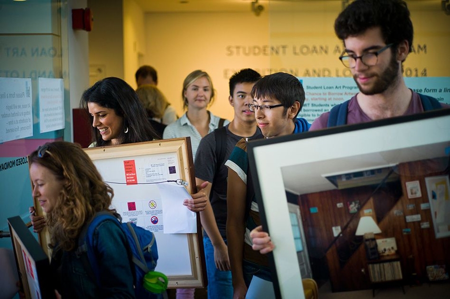 After viewing the collection, choosing their favorites, and participating in a lottery, lucky graduate students and undergrads are given the opportunity to bring home one of the List Visual Arts Center’s works of art.