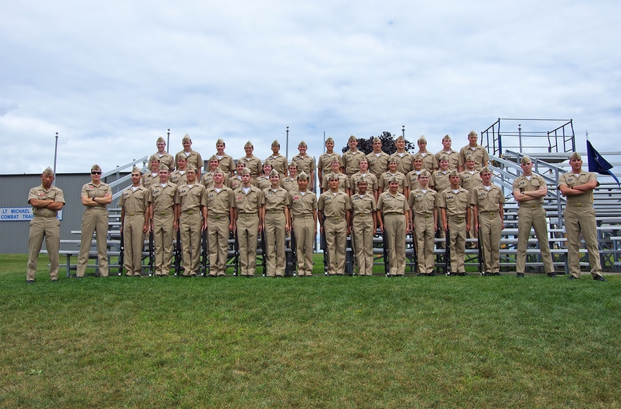 NROTC Fourth Class Midshipmen after their final drill competition and inspection.