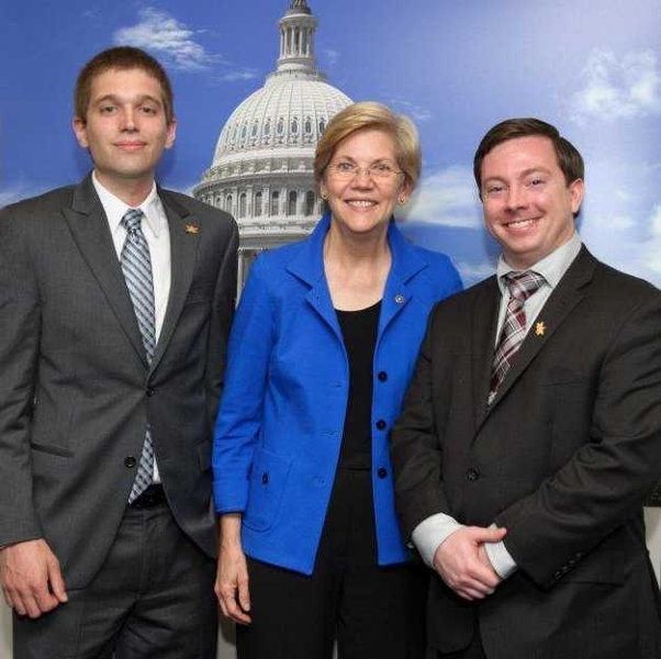 Left to right: Matthew Ellis, Senator Elizabeth Warren, Daniel Curtis.