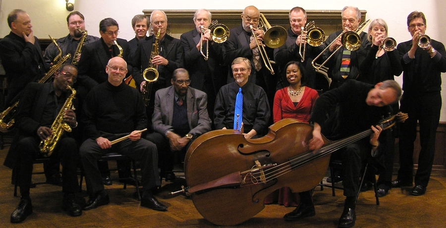 Mark Harvey (in blue tie) and the Aardvark Jazz Orchestra