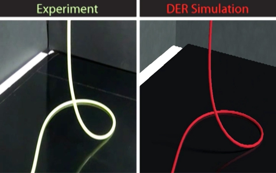Pattern of alternating loops formed when a rod is deployed onto a moving substrate. The rod first coils clockwise, then counter-clockwise, and the process repeats again, which leaves behind a highly regular pattern.