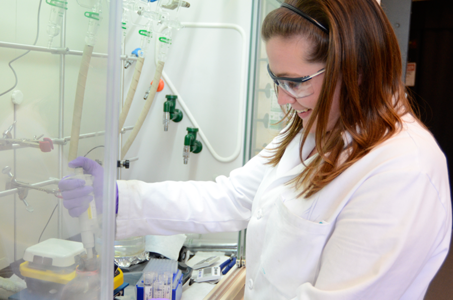 2013 MPC-CMSE Summer Scholar Megan Beck worked on synthesizing lead sulfide (PbS) quantum dots in the lab of William A. Tisdale, the Charles and Hilda Roddey Career Development Professor in Chemical Engineering at MIT. Beck is now a doctoral student in materials science at Northwestern University.