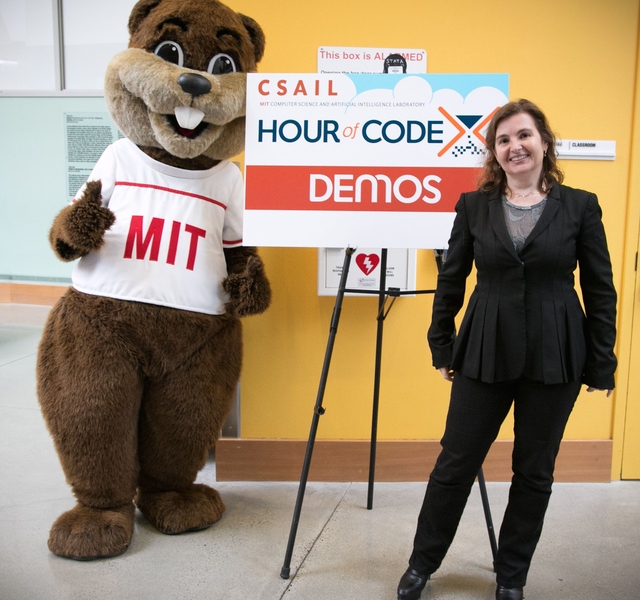 Tim the Beaver with CSAIL Director Daniela Rus