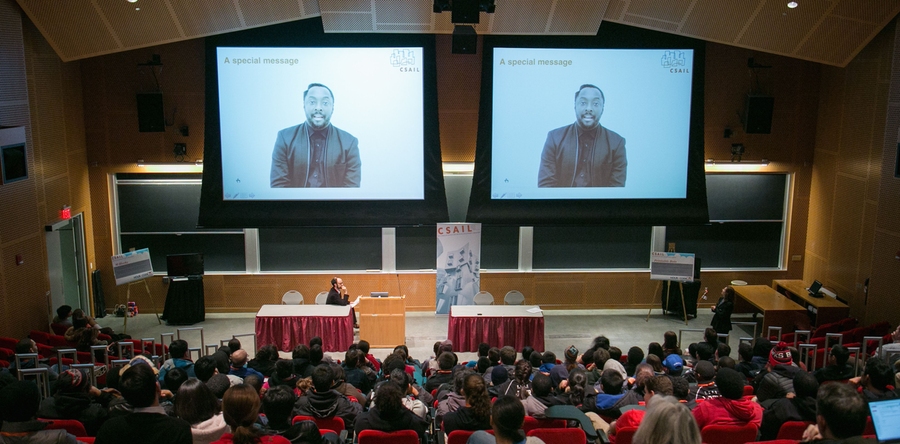 Black Eyed Peas frontman will.i.am made a surprise video appearance at the Hour of Code kick-off event.