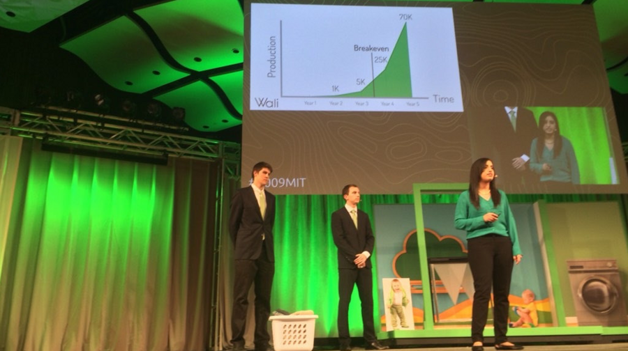 A sophisticated baby gate, developed by the green team, can be opened by an adult whose hands are full, while still safely blocking a child. The device senses the height of an approaching person, and requires a press of a lighted button to open.