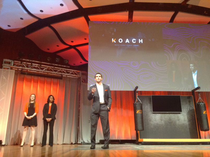 The orange team presented a punching bag that measures the number and force of blows, while allowing for "handicapping," so unequal boxers can compete without actually fighting.