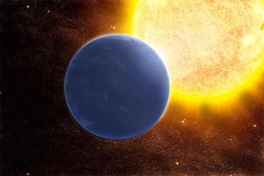 Artist impression of a planet in front of a star