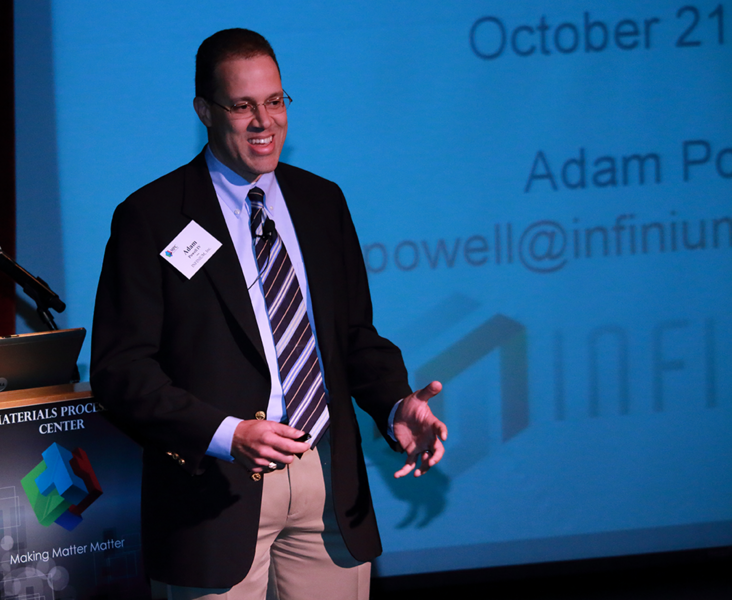 Adam C. Powell IV, chief technology officer and co-founder of Infinium Inc., in Natick, Mass., speaks about the company’s plans for environmentally friendly production of magnesium and rare-earth metals during Materials Day 2014 at MIT.