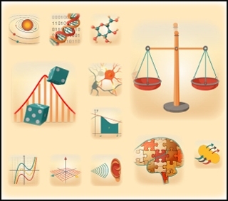 These icons represent the multidisciplinary themes addressed by the STEM Concept Videos from the MIT Teaching and Learning Lab.