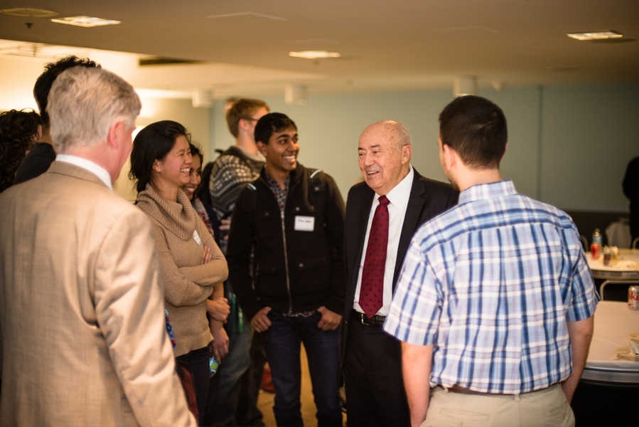Viterbi chats with guests after speaking at the "Leading Jewish Minds" lecture series at MIT Hillel on Nov. 21.
