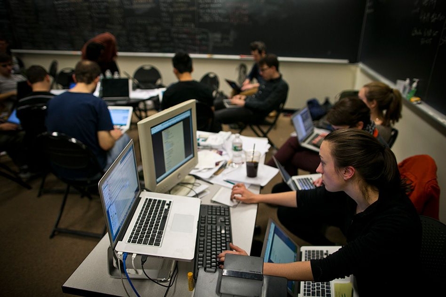 Teasha Feldman '14 keeps track of PuzzFeed's progress. The team wrote a computer program to help organize the puzzle-solving process.
