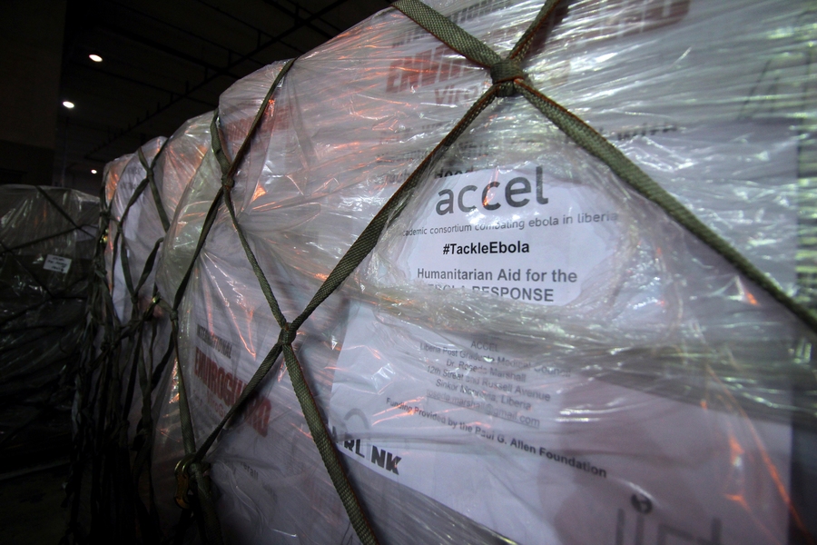 A 63-metric-ton shipment of pallets containing personal-protective equipment and sanitation supplies heads to Liberia. The shipment is valued at around $1.8 million.