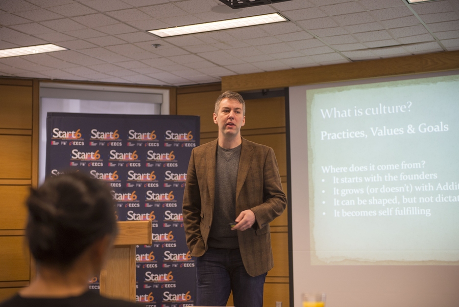 Mike Evans ’00, COO of GrubHub Seamless, talked with Start6 students about creating culture in a startup.