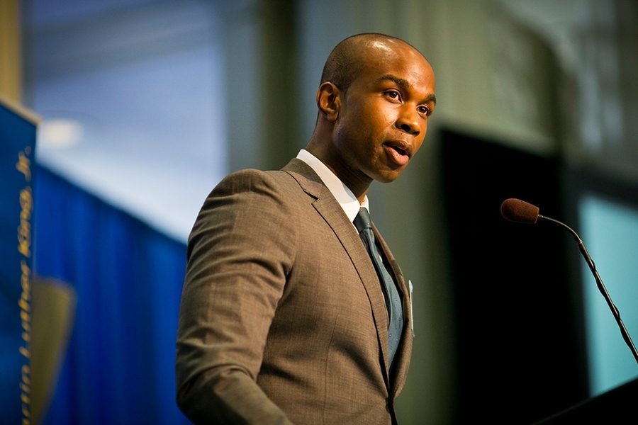Nicholas Davis, a doctoral student in biological engineering, delivered a talk about his own experiences of people’s reactions to his race.