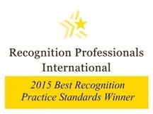 Text that reads "Recognition Professionals International - 2015 Best Recognition Practice Standards Winner"
