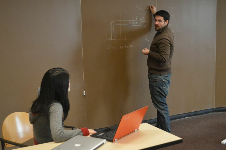 CEE postdoc Filippo Menolascina (right) and freshman Jacqueline Shen