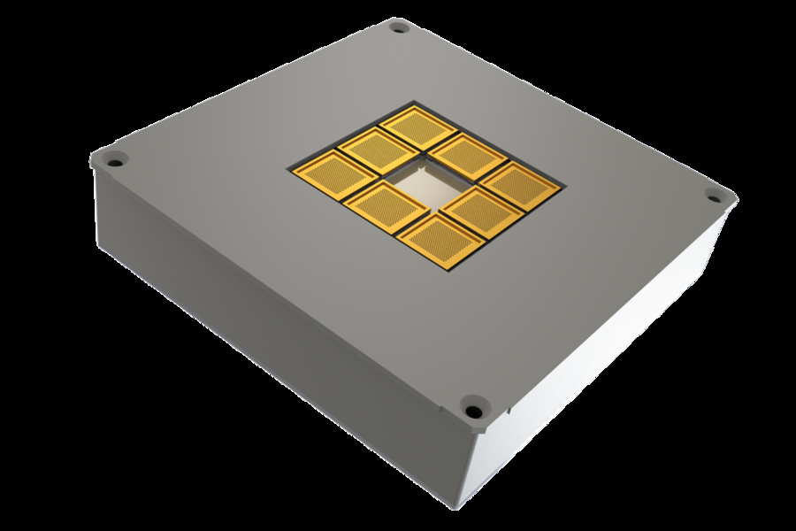 Accion's first product, MAX-1 (shown here), is a module comprising eight chips — each about 1 square centimeter, and 2 millimeters thick — that can be applied anywhere on a CubeSat to help it maneuver and compensate for atmospheric drag.