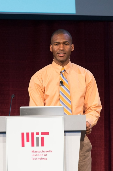 Doctoral student Jeremy Poindexter presented the results of a student study on the potential for generating power from solar panels on the campus rooftops.