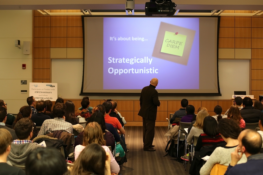 Jim McGovern presenting to MIT young professionals in December, 2014
