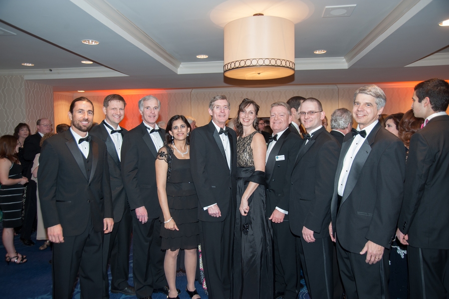 The MIT Lincoln Laboratory LLCD team members include (from left to right) Jan Kansky, Dennis Burianek, Don Boroson, Farzana Khatri, and Daniel Murphy; and Bryan Robinson (second from right) and Lincoln Laboratory Director Eric Evans (far right). Third from right is LLCD mission manager Donald Cornwell, with his wife, Camilla.