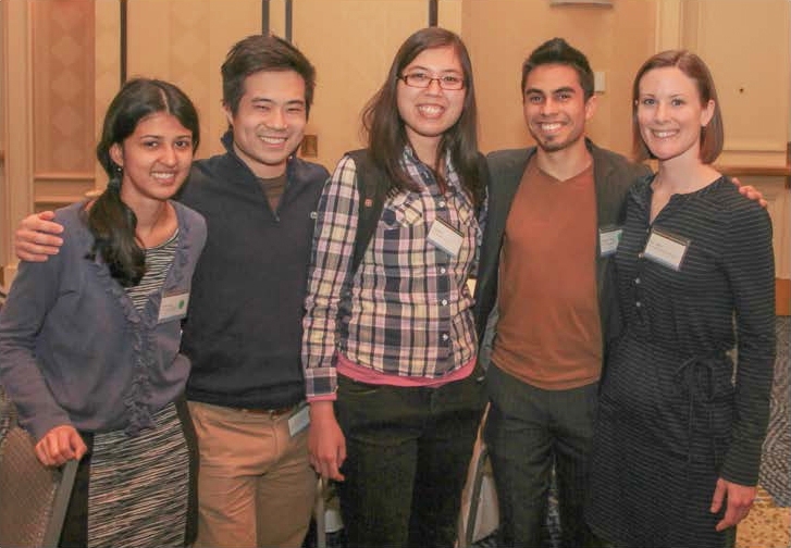 Left to right: Amita Gupta, 2014 Amgen Scholar; Elliott Akama-Garren, 2014 Amgen Scholar; Andrea Kriz, 2014 Amgen Scholar; Francisco Pena, 2014 Amgen Scholar; Sara Nelson, director of the MIT Amgen Scholars Program