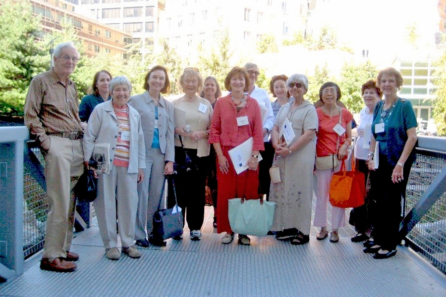 Emma Rogers Society members participate in a public art tour on campus.