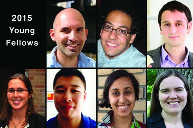 The 2015 Young Fellows: (clockwise from top left) John Arroyo, Or Gadish, Steven Keating, Iris Zielski, Mitali Thakor, William Li, and Georgia Lagoudas