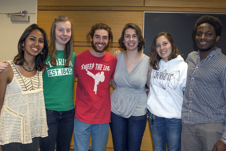 Voltage organizing committee: (l-r) Neerja Aggarwal, Julia Belk, Nicholas Arango, Sarah Hensley, Fiona Paine, and Paul Kalebu
