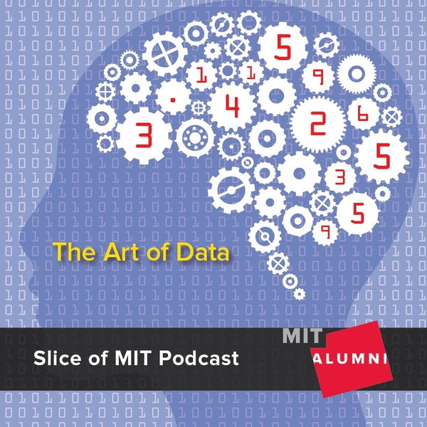 Illustration of a head, with a brain filled with cogs. Text says "The Art of Data"