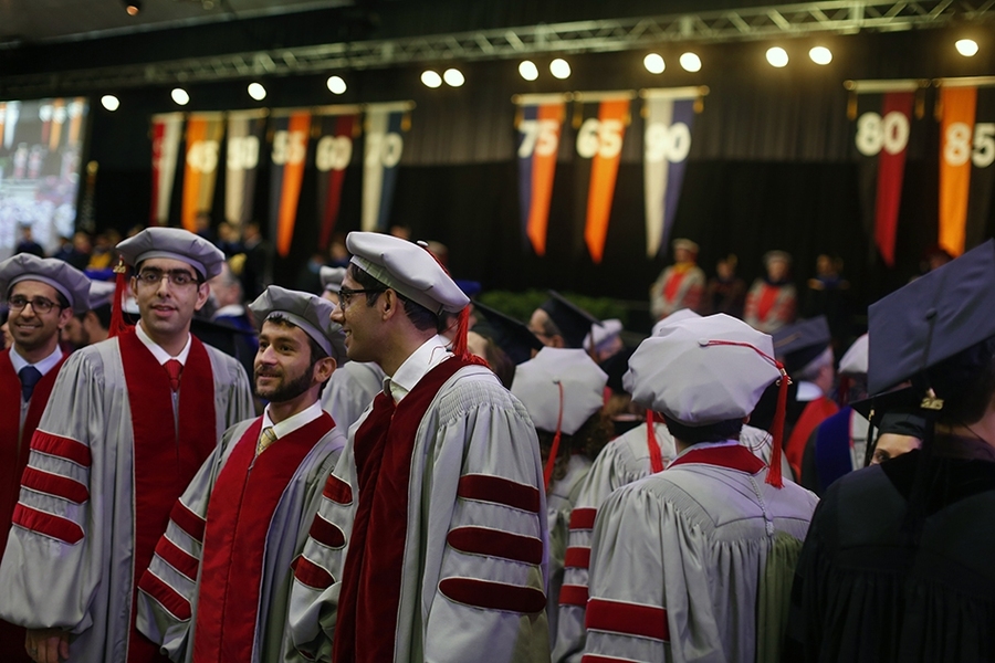 This year's doctoral hooding ceremony was held in the Johnson Athletics Center.