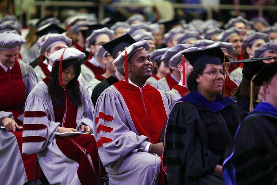 This year's doctoral hooding ceremony was held in the Johnson Athletics Center.