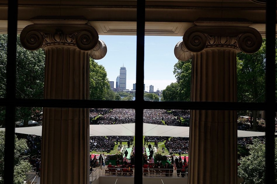 At MIT’s 2015 Commencement ceremony, 1,054 undergraduates and 1,719 graduate students received degrees under clear blue skies in Killian Court.