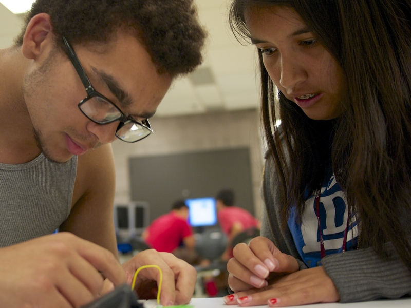 In a MITES engineering elective course on June 16, Daniel Line-Bell, of Denver, Colorado, and Judyth Estrada, of Austin, Texas, began work on a electronics project using a Raspberry Pi, a low-cost, credit-card sized computer.