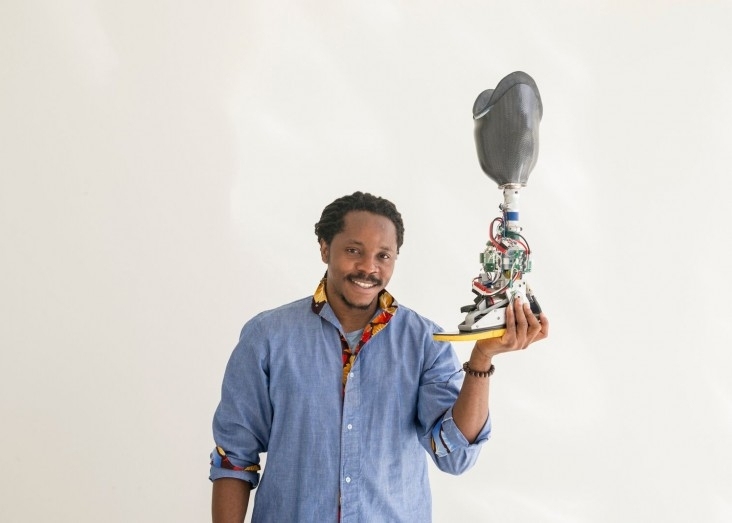 David Sengeh SM '12 holds one of the prosthetic sockets he has developed.