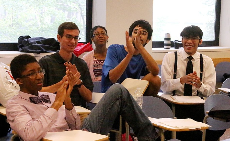 TI-84 The Win teammates (from left) Deon Richmond, Jason Paulos, Kendra Washington (in back), Benjamin Kurzban, and Hector Iglesias